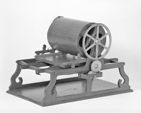 Richard M. Hoe's patent model for "flatbed cylinder press," 1844.