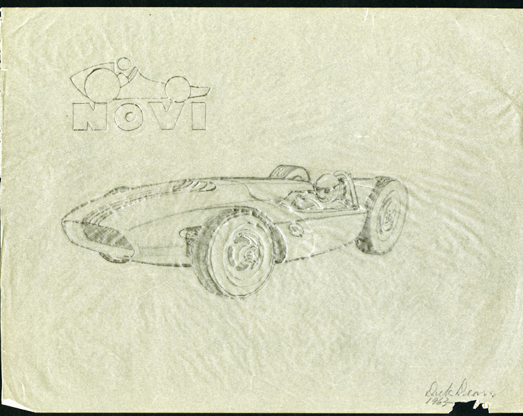 Pencil sketch of the Novi race car