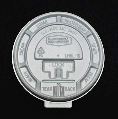 Overhead view of a disposable coffee cup lid made by Imperial Bondware