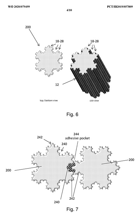 Patent drawings illustrating how the somewhat gear-like design fractal containers allows them to connect to each other.