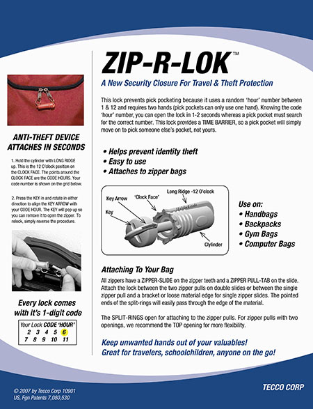 Illustrated product sheet for Zip-R-Lok