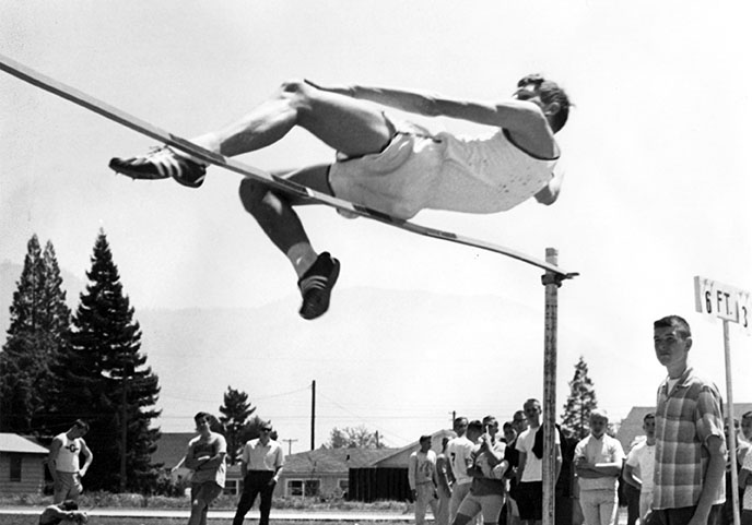 Dick Fosbury in mid-jump
