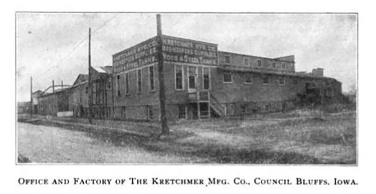 Exterior of the Kretchmer factory, a single story building with a basement