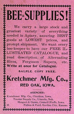 Kretchmer company print ad for bee supplies