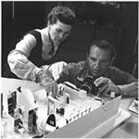 Ray and Charles Working on a Conceptual Model for the Exhibition Mathematica, 1960, photograph.