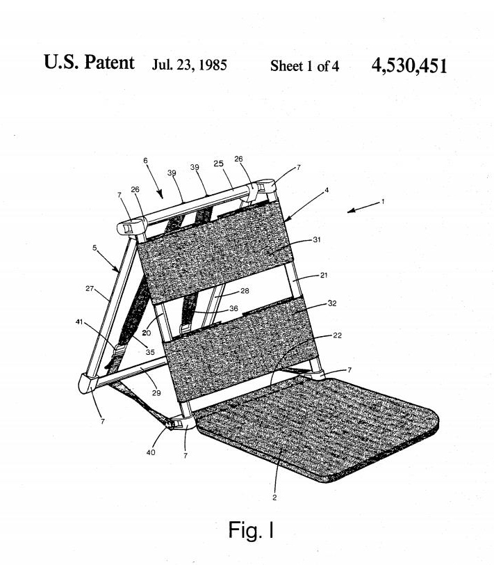 Drawing for James Hamilton’s backpack/beach chair patent.
