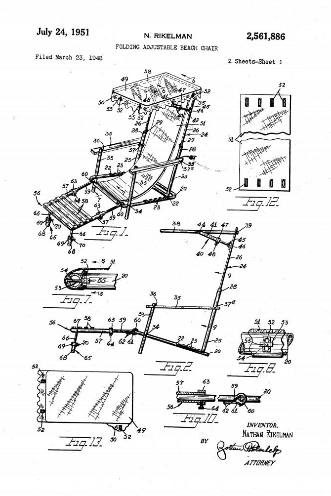 Image of patent drawing of Folding Adjustable Beach Chair