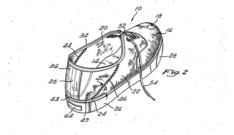 Patent drawing of a sneaker viewed from the heel end