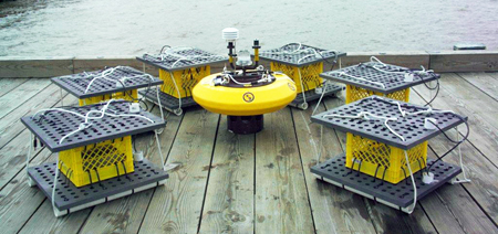 Underwater fuel cell array sitting on a dock