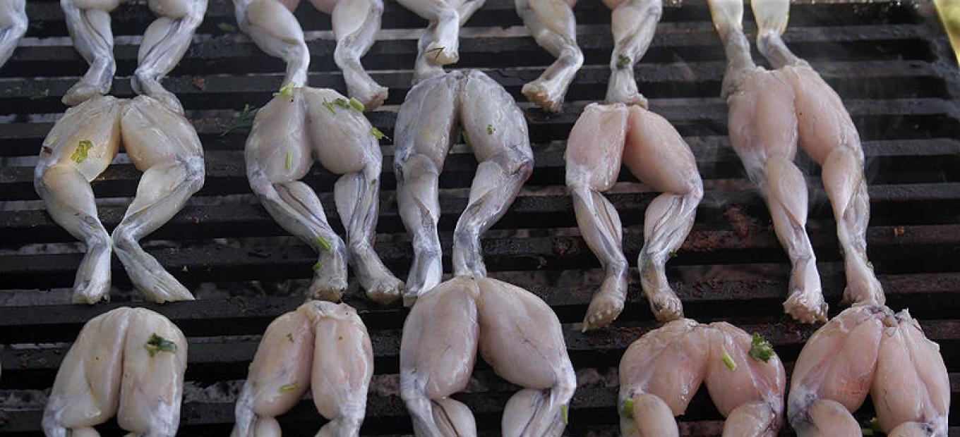 Stock photo of frogs legs on a grill