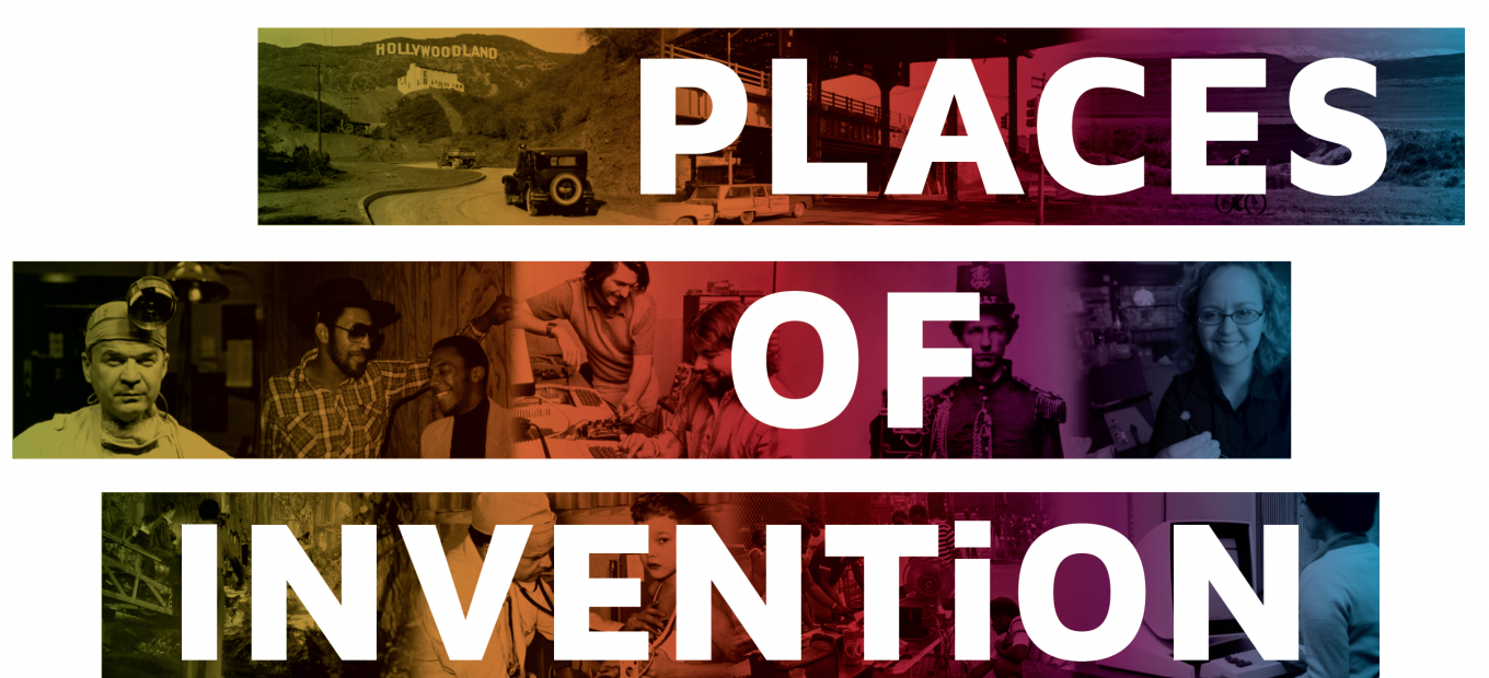 Places of Invention logo featuring archival photos of inventors and places