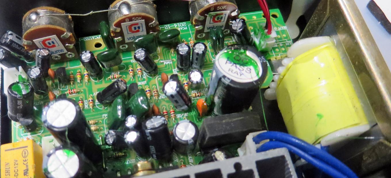 Close-up view of blown amplifier circuit board