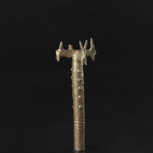 Copper scepter with Grooved Shaft and Four Horned Animal-Head Finials.
