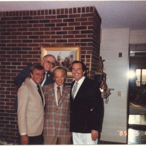 1985 photo of four cardiac pioneers who trained or worked in Medical Alley (left to right): Dr. Nazih Zudhi, Manny Villafaña, Dr. C. Walton Lillehei, and Dr. Christiaan Barnard. 