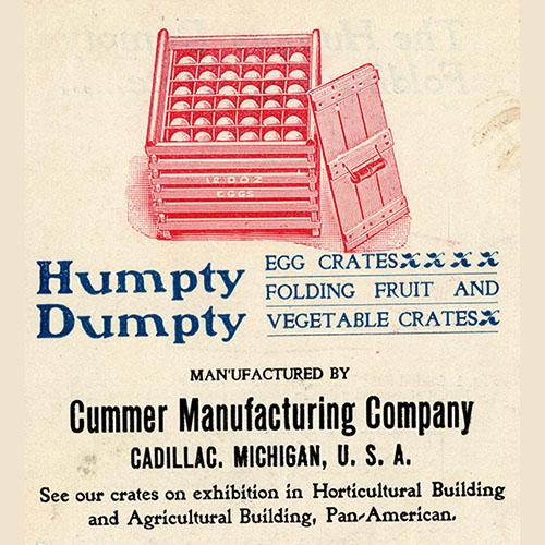 Detail of cover of a brochure showing different types of egg crates, about 1900
