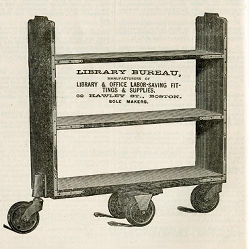 Line illustration of a Library Bureau book cart