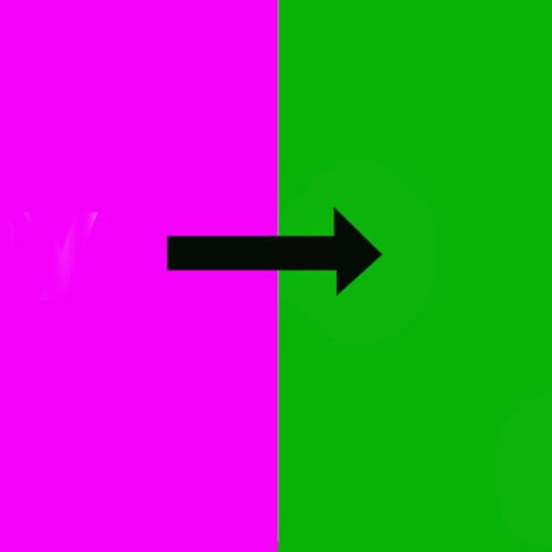 A pink square on the left and a green square on the right with a black arrow connecting the boxes and pointing from left to right.
