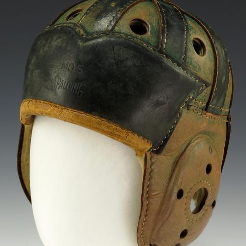 A leather helmet worn by Gerald Ford while playing football for Michigan in the 1930's. From Wikimedia Commons. 