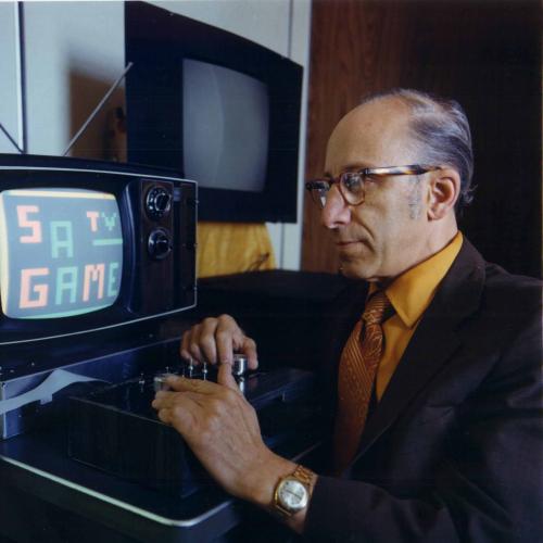 Ralph Baer plays his Telesketch game, 1977.