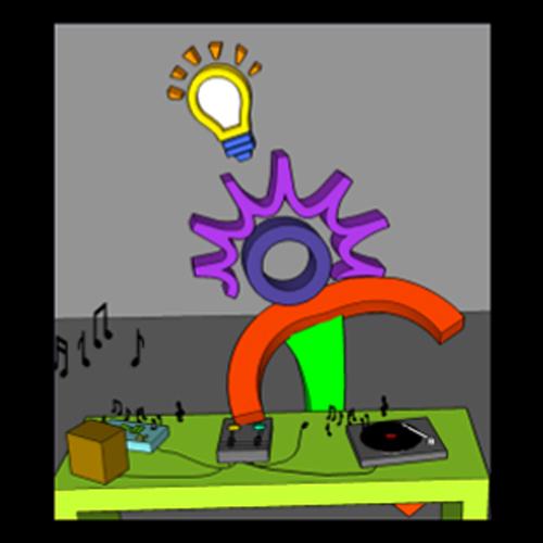Graphic of wordless visual instructions for Spark!Lab DJ activity
