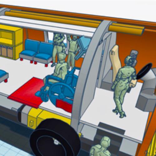 Computer-generated image of people in a mass transit vehicle